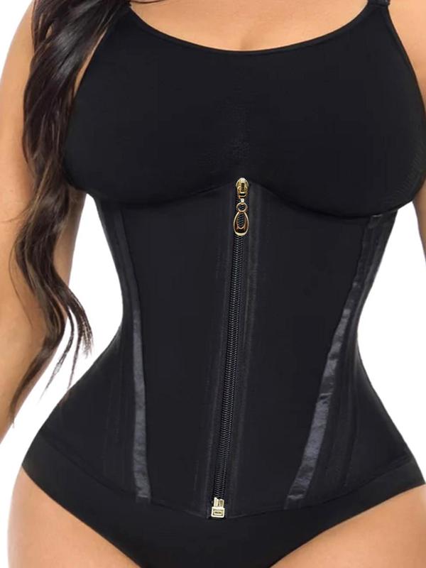 Women's Striped Pattern Zipper Front Waist Trainer, High Stretch Tummy Control Shaper, Tummy Tuck Shaper for Women