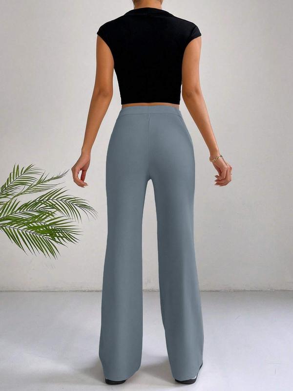 Women's Plain High Waist Straight Leg Pants, Casual Comfy Zipper Button Trousers for Daily Wear, Pants for Women, Casual Summer Bottoms, Ladies Bottoms, Summer Outfits 2024, Downtown Girl Clothes