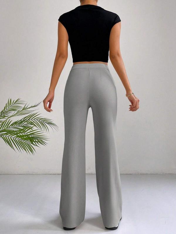 Women's Plain High Waist Straight Leg Pants, Casual Comfy Zipper Button Trousers for Daily Wear, Pants for Women, Casual Summer Bottoms, Ladies Bottoms, Summer Outfits 2024, Downtown Girl Clothes