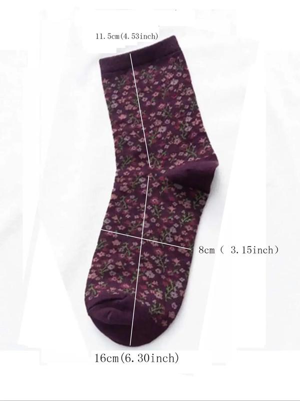 Women's 5 Pairs Vintage Ditsy Floral Print Crew Socks, Fashion Casual Comfy Mid Calf Socks for Daily Wear, Women Socks for Fall & Winter