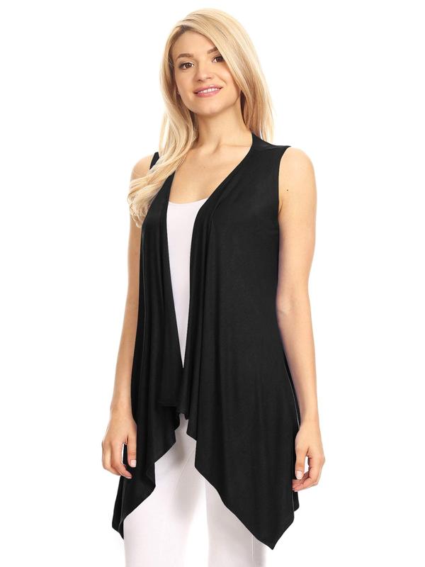 WSK1071 Women's Lightweight Sleeveless Open Front Drape Vest Cardigan