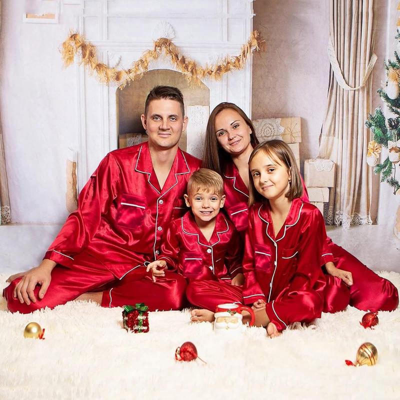 Silk Stain Family Pajamas Matching Sets 2024 Button Down Shirt and Pants Silky Xmas Pjs Jammies for Family Pictures