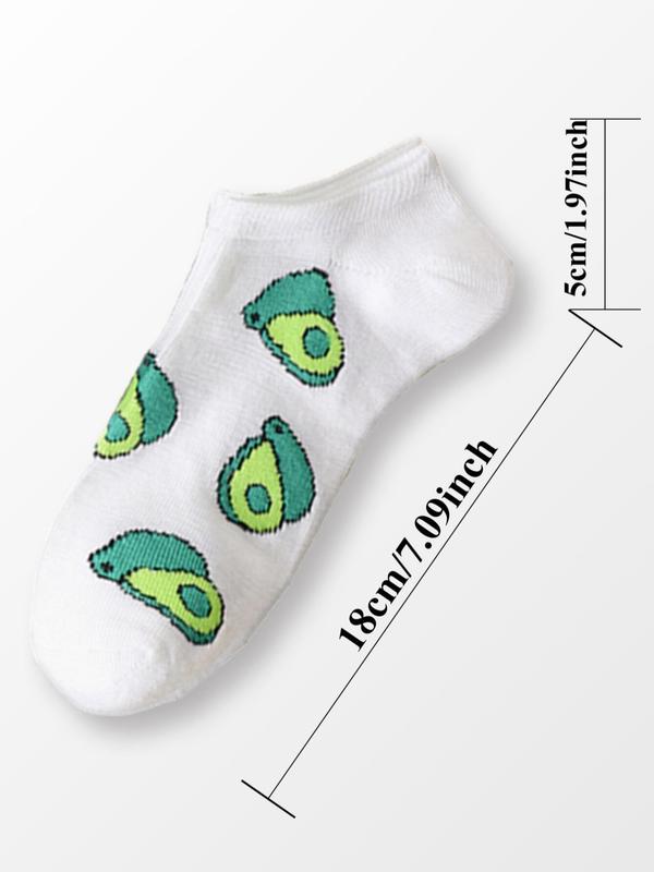 Women's 5 Pairs Cartoon Avocado Print Ankle Socks, Low Cut Comfy Socks for Women, Multi-pack Knit Socks for Daily Wear, Women's Socks & Hosiery