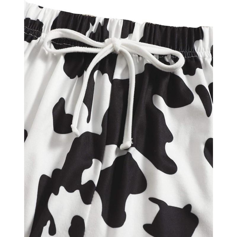 Cartoon Cow Print Short Sleeve Tee and Shorts Pajama Set