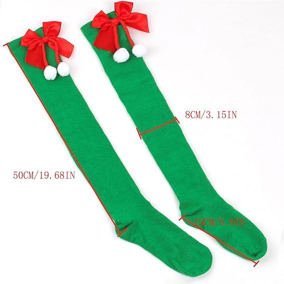 Lopsity 4PCS Thigh High Socks Striped over Knee Stockings Christmas Leg Warmers Christmas Bow Socks for Women Girls