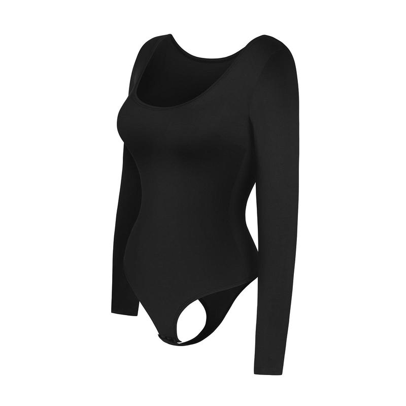 FeelinGirl U-Neck Tummy Control Thong Long Sleeve Bodysuit  Comfortable Womenswear 2