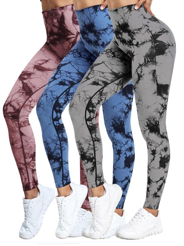 Women's Tie Dye Print High Waist Leggings, Casual Seamless High Stretch Leggings, Scrunch Leggings, Lady Bottoms, Leggings for Women