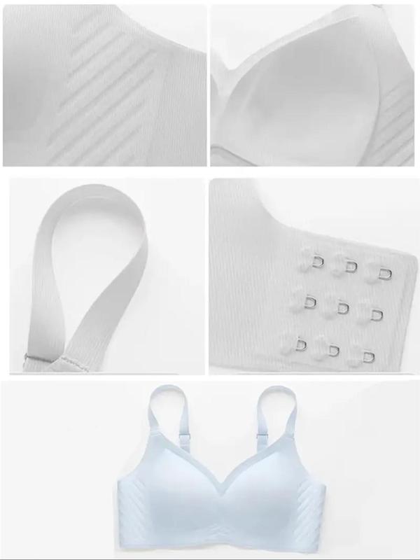 Women's Solid Wireless Bra, Adjustable Strap Seamless Push Up Bra, Soft Comfortable Breathable Lingerie for All Seasons