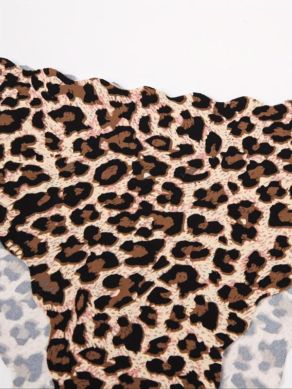 Women's 6pcs Leopard Print Scallop Trim Panty, Soft Comfy Breathable Knicker for Daily Wear, Underwear for All Seasons