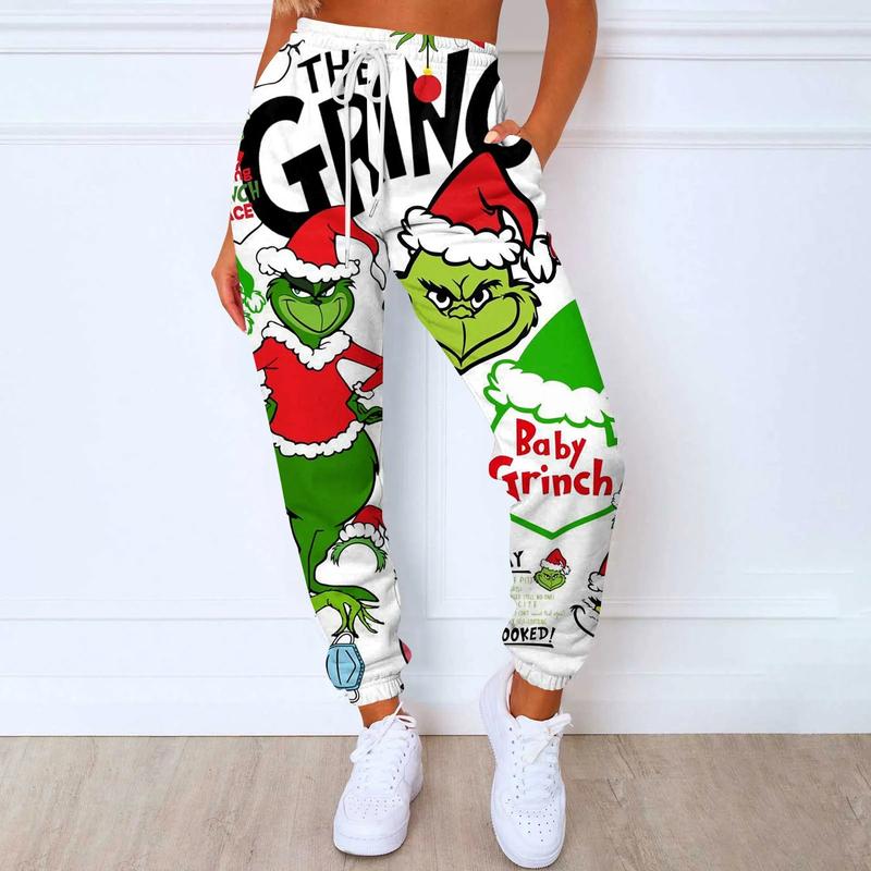 Women's Trendy Sport Printed Drawstring Pocket Casual Sweatpants Pants Christmas Grch Trousers, Christmas Jogger Pants, matching pants, christmas pajamas pants