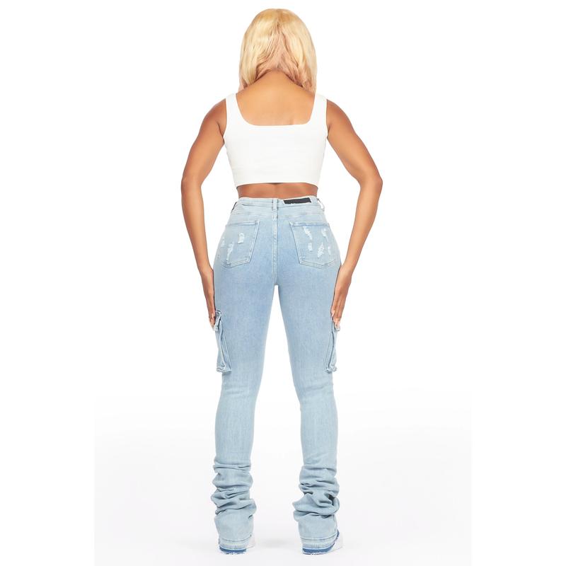 Noor Light Wash Cargo Super Stacked Jean