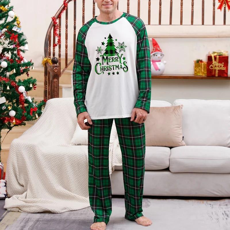 Matching Family Christmas Pajamas Set with Reindeer Print Tops and Red Plaid Pants - Cozy Winter Sleepwear for the family