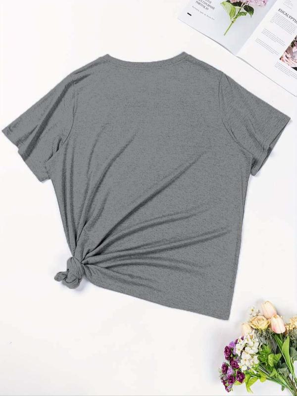 Women's Letter & Heart Print Round Neck Tee, Casual Fashion Plus Size Short Sleeve T-shirt for Daily Wear, Women Clothing for All Seasons