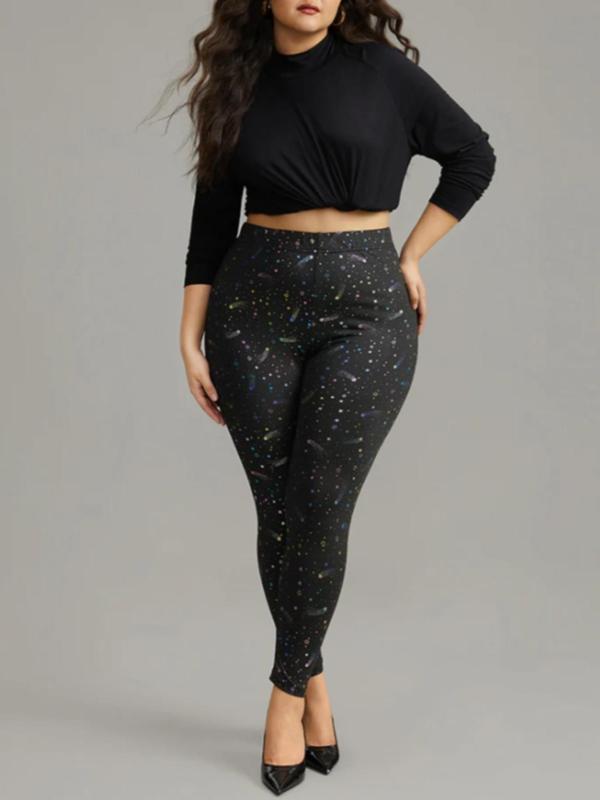  All Over Stars Print Leggings, Casual Comfy Elastic Waist Skinny Pants for Women, Women's Bottoms for Fall & Winter