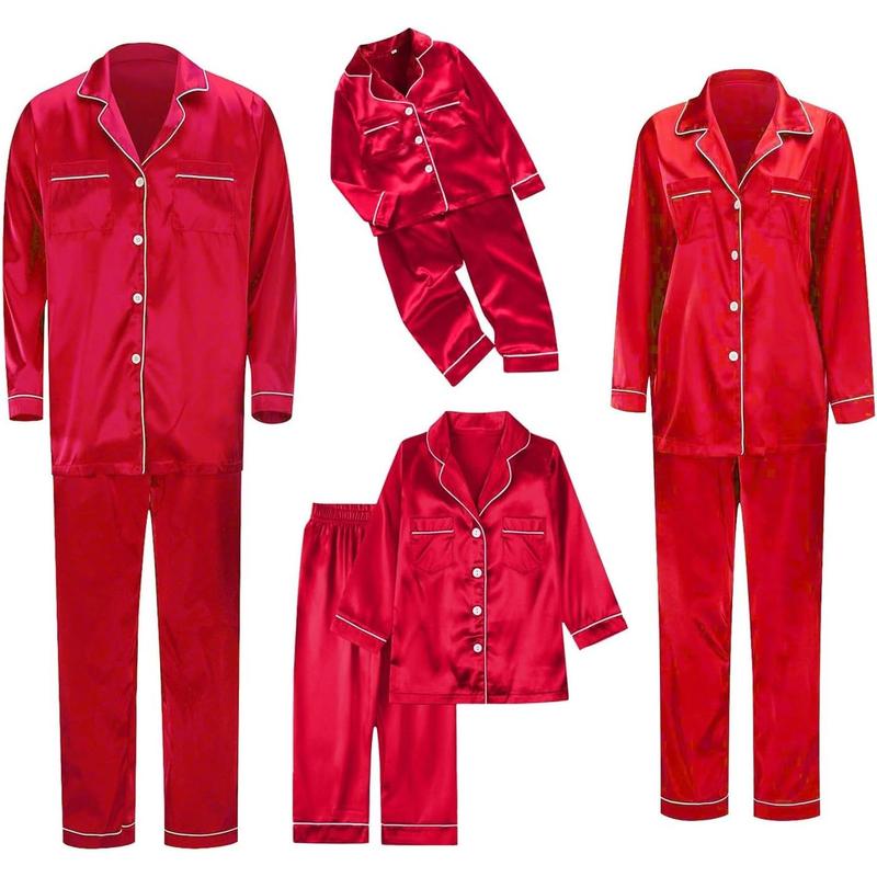 Silk Stain Family Pajamas Matching Sets 2024 Button Down Shirt and Pants Silky Xmas Pjs Jammies for Family Pictures