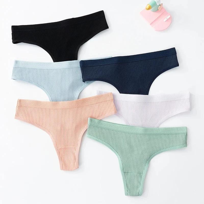 3Pcs Lot Women's Panties Cotton Underwear Low Waist Briefs Girls Seamless Solid Color Underpant Female Sexy Tanga Thong T Back