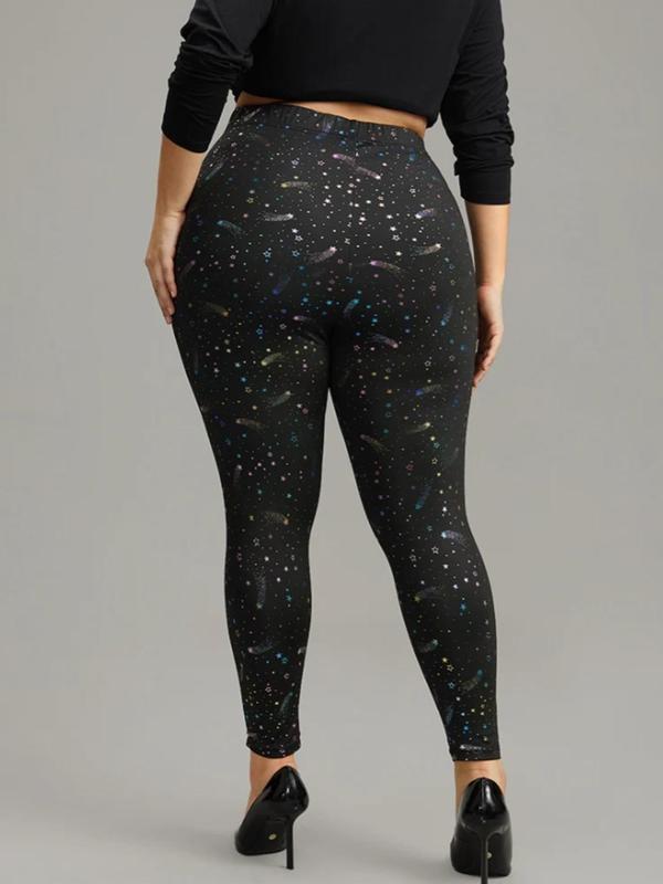  All Over Stars Print Leggings, Casual Comfy Elastic Waist Skinny Pants for Women, Women's Bottoms for Fall & Winter