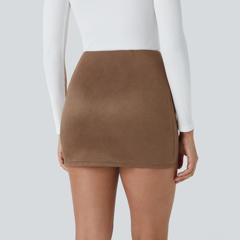 Halara High Waisted 2-in-1 Bodycon Suede Mini Casual Skirt