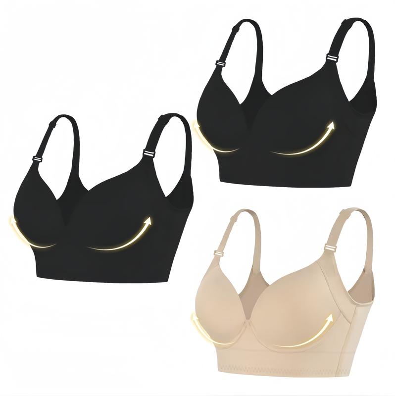 Women's Versatile Solid Color Straps Soft Breathable Underwire Push-Up Bra,Sexy Deep V Wide Straps Underwear,Comfort Womenswear, Adjustable Wireless Breathable Bra Minimalist Basic