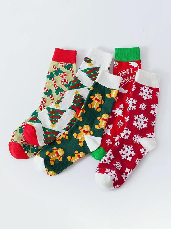 Unisex Christmas Print Crew Socks, Casual Comfortable Warm Socks for Fall & Winter, Men's and Women's Socks for Daily Wear