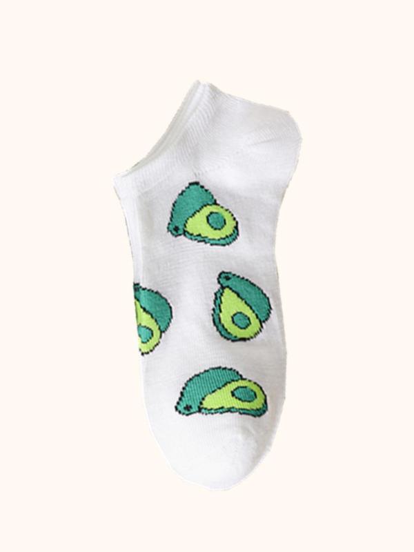 Women's 5 Pairs Cartoon Avocado Print Ankle Socks, Low Cut Comfy Socks for Women, Multi-pack Knit Socks for Daily Wear, Women's Socks & Hosiery