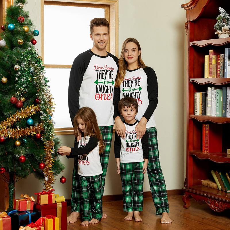 PatPat Christmas Letter Contrast Top and Plaid Pants Family Matching Pajamas Sets (Flame Resistant) 462546