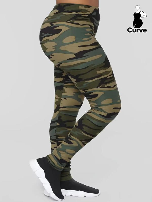  Camo Print Elastic Waist Leggings, Casual Comfy Skinny Pants for Daily Wear, Women's Bottoms for All Seasons