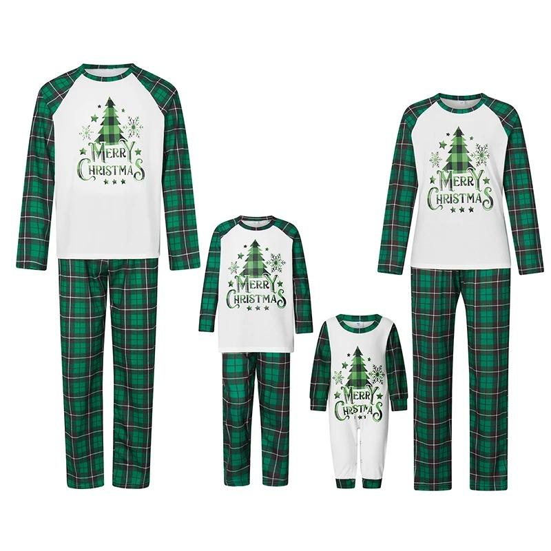 Matching Family Christmas Pajamas Set with Reindeer Print Tops and Red Plaid Pants - Cozy Winter Sleepwear for the family