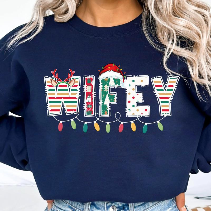 Hubby Wifey Christmas Shirt, Couple Christmas Sweatshirt, Christmas Wife and Husband Clothing T-shirt, Xmas Family Matching Tee Smooth