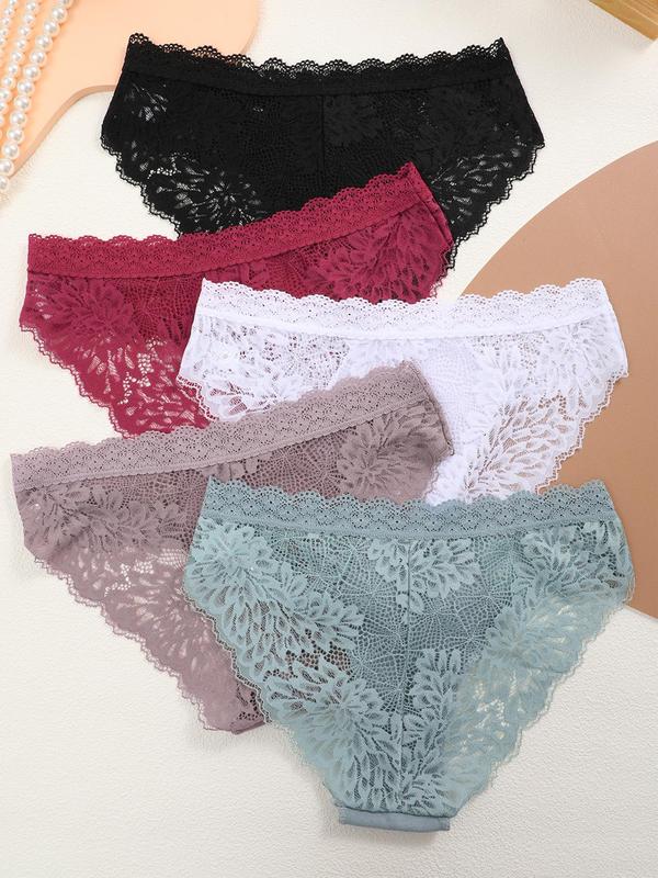 Women's Plants Pattern Contrast Lace Panty, Soft Comfy Breathable Knicker for Daily Wear, Underwear for All Seasons