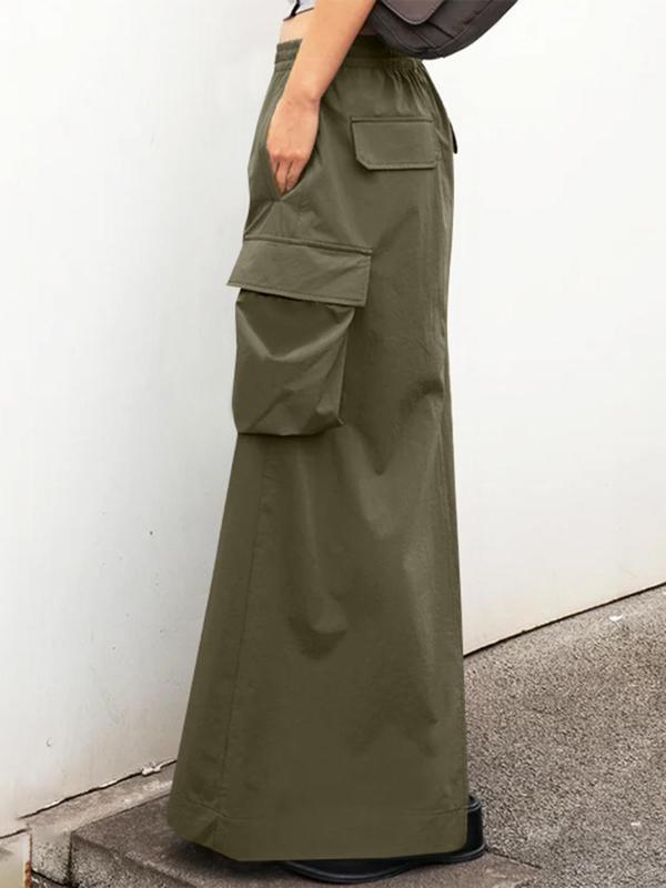 Women's Plain Pocket Cargo Skirt, Casual Elastic Waist A Line Skirt for Daily Wear, Ladies Bottoms for All Seasons