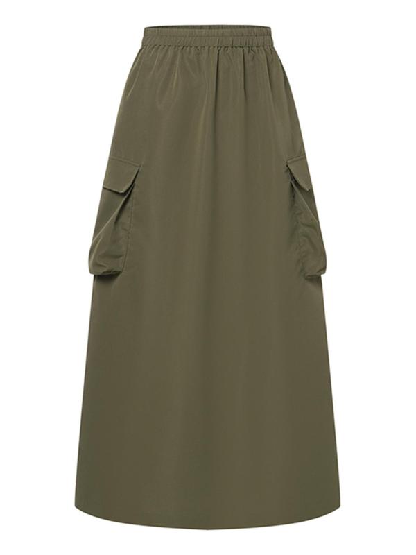 Women's Plain Pocket Cargo Skirt, Casual Elastic Waist A Line Skirt for Daily Wear, Ladies Bottoms for All Seasons