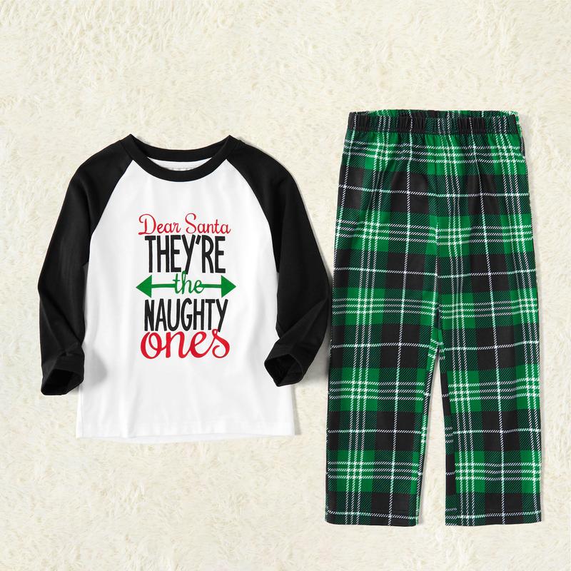 PatPat Christmas Letter Contrast Top and Plaid Pants Family Matching Pajamas Sets (Flame Resistant) 462546