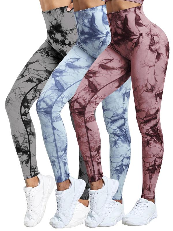 Women's Tie Dye Print High Waist Leggings, Casual Seamless High Stretch Leggings, Scrunch Leggings, Lady Bottoms, Leggings for Women