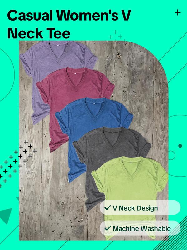 Women's Plain V Neck Tee, Basic Tops, Casual Fashion Short Sleeve T-shirt for Summer, Women's Top for Daily Wear, Going Out Tops