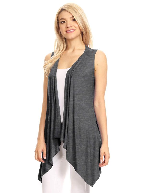 WSK1071 Women's Lightweight Sleeveless Open Front Drape Vest Cardigan