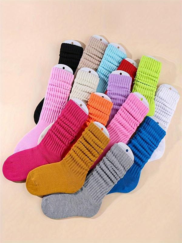 Random Women's Solid Crew Socks, 7 Counts Baggy Socks, Fashion Casual Cozy Pile Socks for Daily Outdoor Wear, Women Socks for Fall Winter