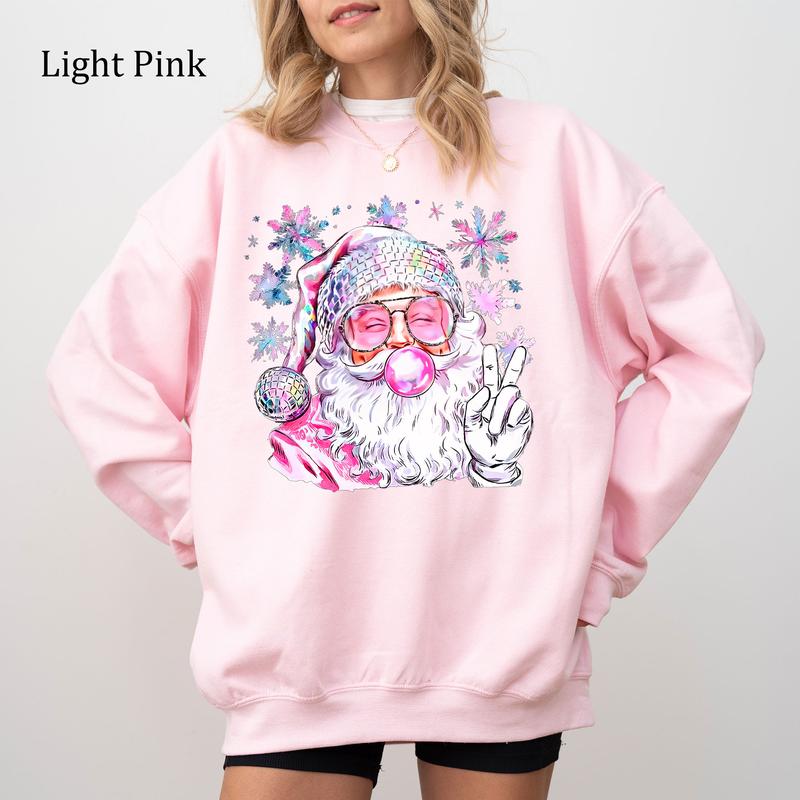 Retro Santa Christmas Blowing Bubble Sweatshirt, Funny Santa With Sunglasses Xmas, Youthful & Vibrant, Printed Womenswear