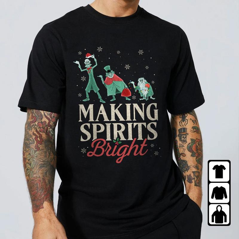 Making Spirits Bright Hitchhiking Ghosts Santa Hat Merry Christmas Haunted Mansion Shirt Family Matching Walt Disney World Shirt Gift Ideas