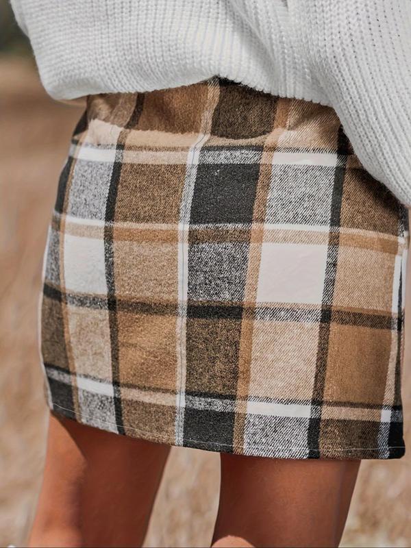 Women's Plaid Print Short Skirt, Casual Fashionable Skirt for Daily Wear, Ladies Bottoms for Spring & Fall