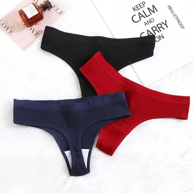 3Pcs Lot Women's Panties Cotton Underwear Low Waist Briefs Girls Seamless Solid Color Underpant Female Sexy Tanga Thong T Back