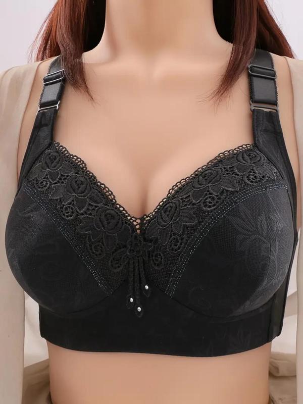 Women's Contrast Lace Push Up Bra, Adjustable Strap Bra, Soft Comfortable Breathable Lingerie for All Seasons