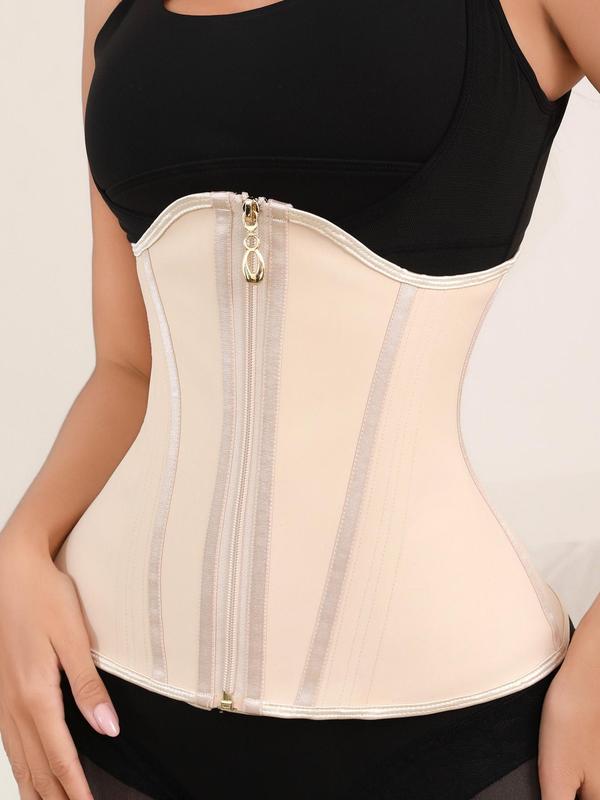 Women's Striped Pattern Zipper Front Waist Trainer, High Stretch Tummy Control Shaper, Tummy Tuck Shaper for Women