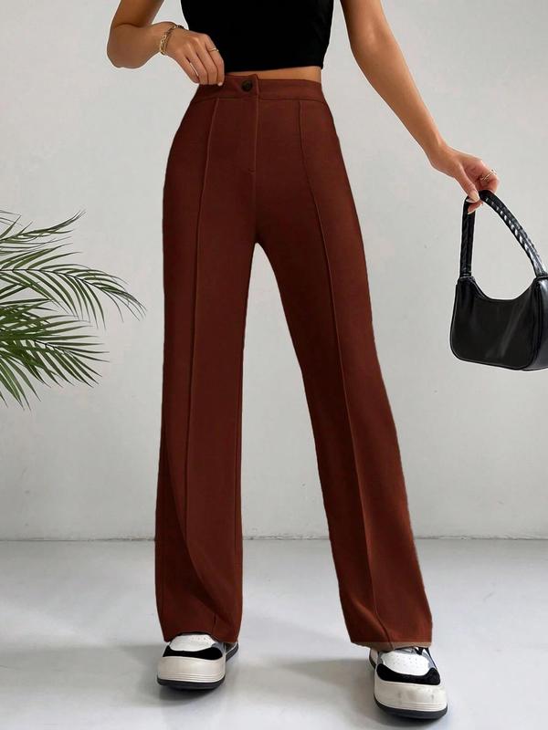 Women's Plain High Waist Straight Leg Pants, Casual Comfy Zipper Button Trousers for Daily Wear, Pants for Women, Casual Summer Bottoms, Ladies Bottoms, Summer Outfits 2024, Downtown Girl Clothes