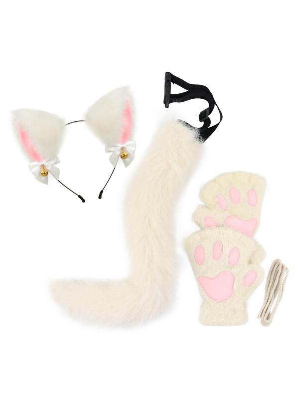 Cute Animal Ear & Tail & Bell Set, Fashionable Plush Cosplay Costume Accessories for Women & Girls, Fashion Accessories for Party, Daily Clothing Decor