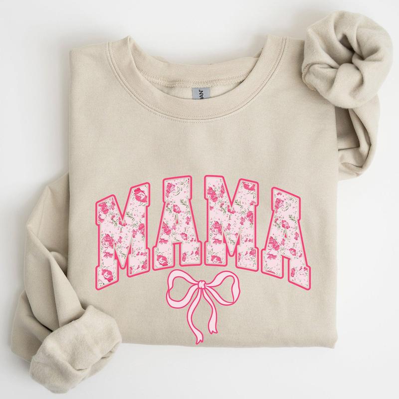 Mama, Coquette, Pink Bows, Trend, Girly, Soft Girl Era Sweatshirt, Women's Crew Neck, Crewneck Casual Comfort Womenswear Comfortable Graphic