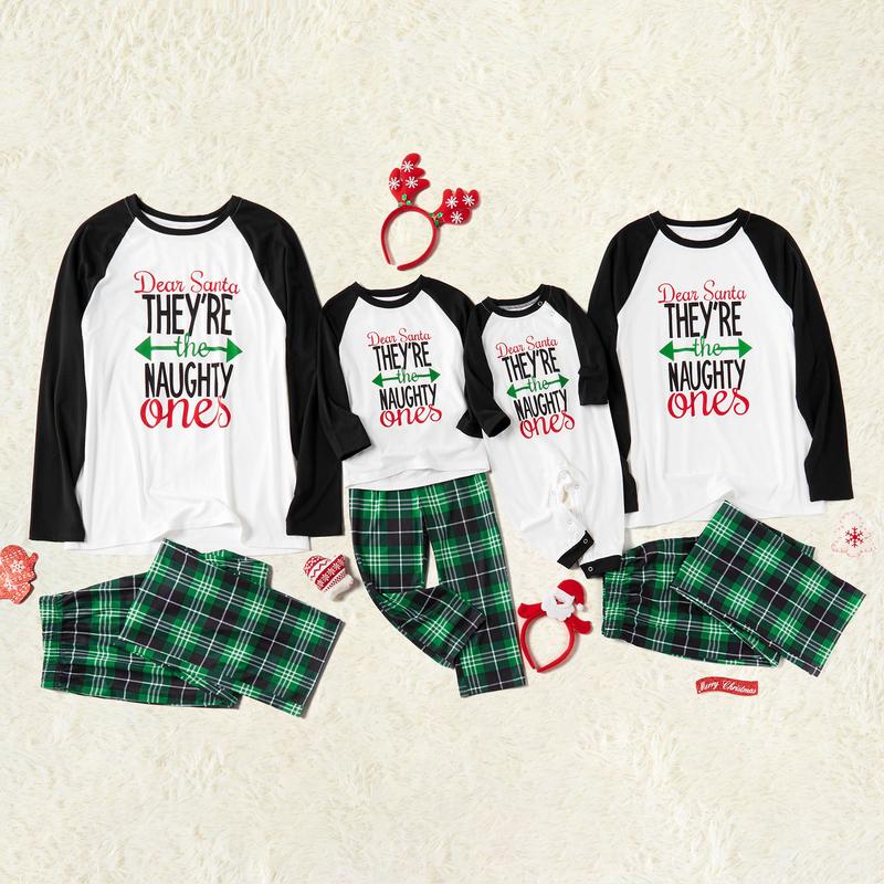 PatPat Christmas Letter Contrast Top and Plaid Pants Family Matching Pajamas Sets (Flame Resistant) 462546