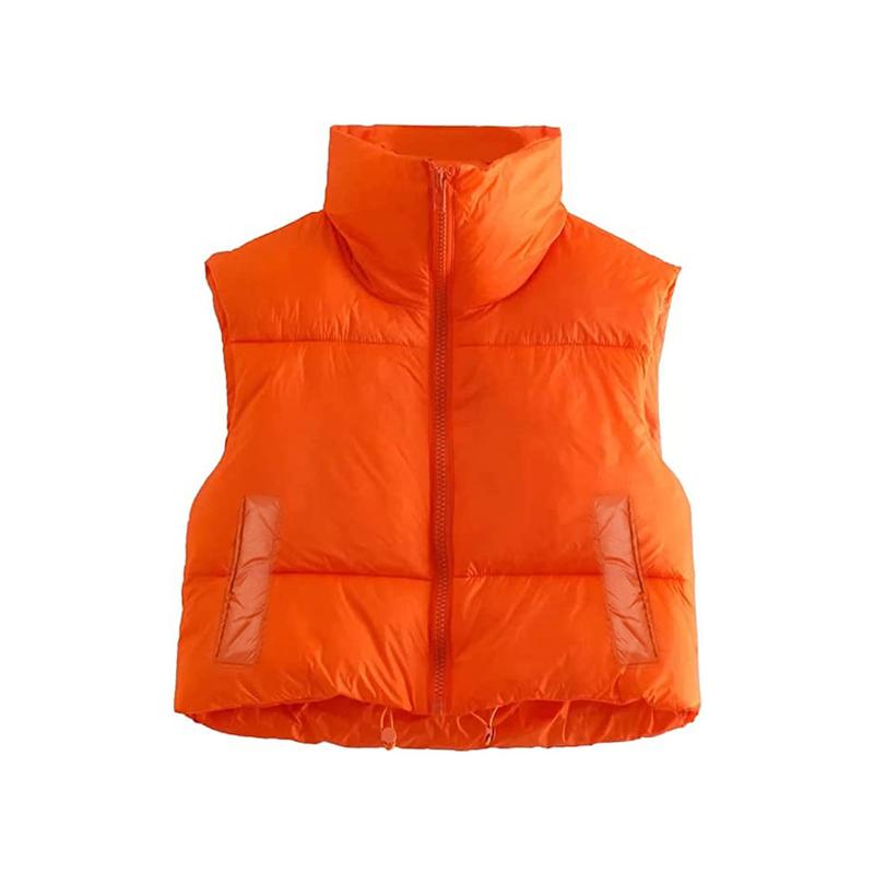 Women Winter Warm Crop Waistcoat Sleeveless Stand Collar Double Sided Lightweight Puffer Vest