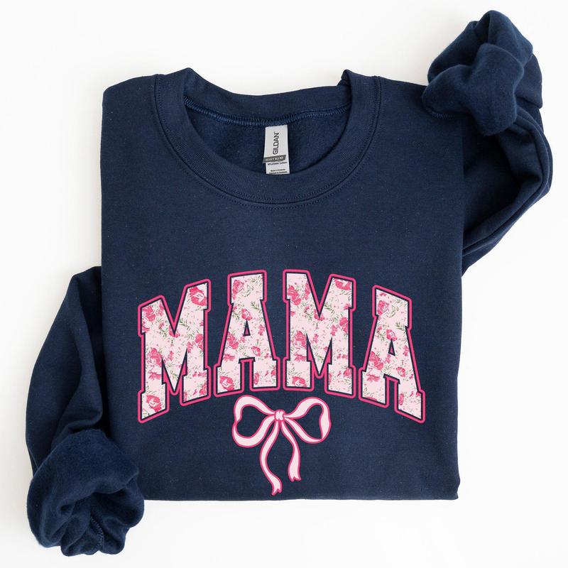 Mama, Coquette, Pink Bows, Trend, Girly, Soft Girl Era Sweatshirt, Women's Crew Neck, Crewneck Casual Comfort Womenswear Comfortable Graphic