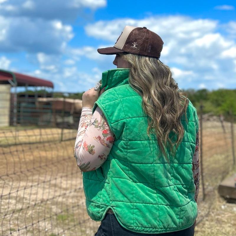 Women's Green Quilted Vest for Warmth and Style - Tops, Womenswear puffer vest